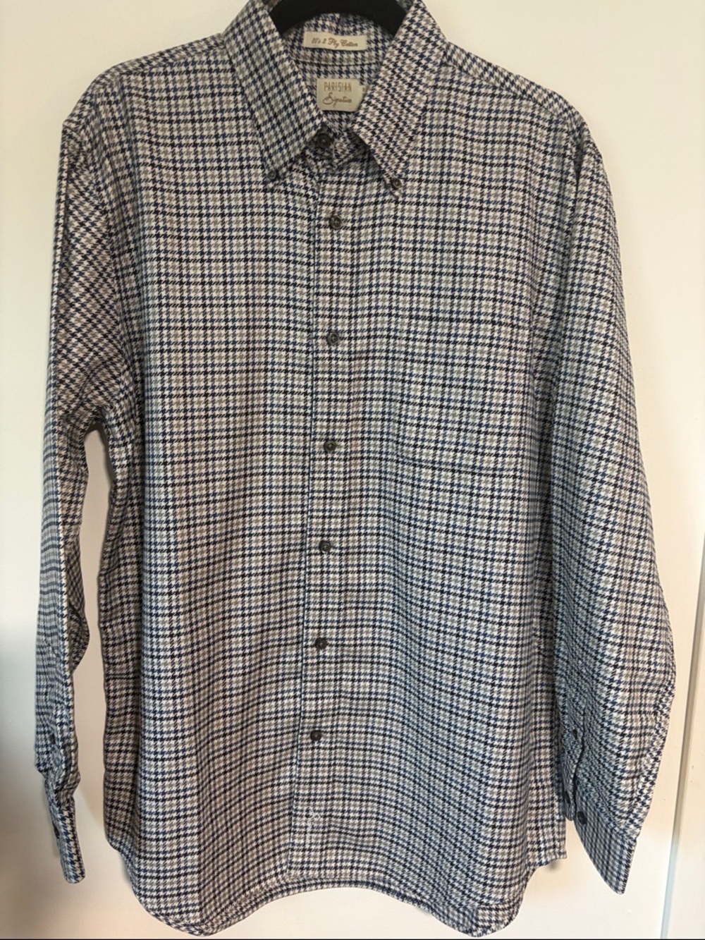 Parisian Signature Navy & Gray Micro-Check Long Sleeve Button-Down Shirt